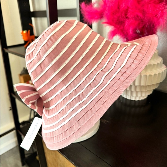 Aerosoles Pink Striped Sun Hat with Bow main image 3